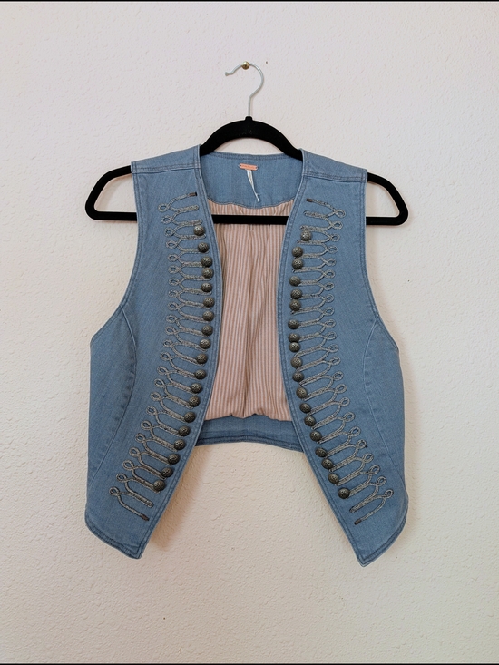Free People Tops - Free People Military-Style Debim Vest with Embroidered Braiding